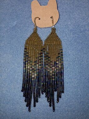 NWT Handmade 18K Gold Plated Cubic Zirconia Beaded Fringe Earrings Long